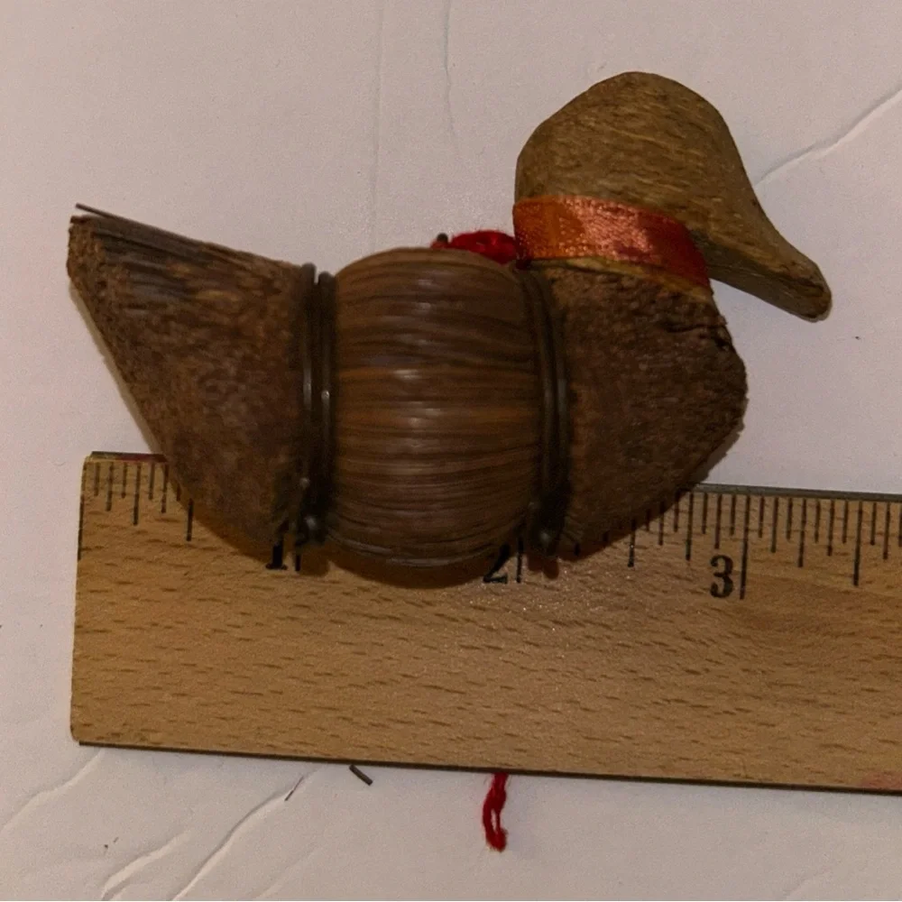 Handmade Pine Needle Basketry Duck Decoy Hanging Christmas Ornament Wood Rustic